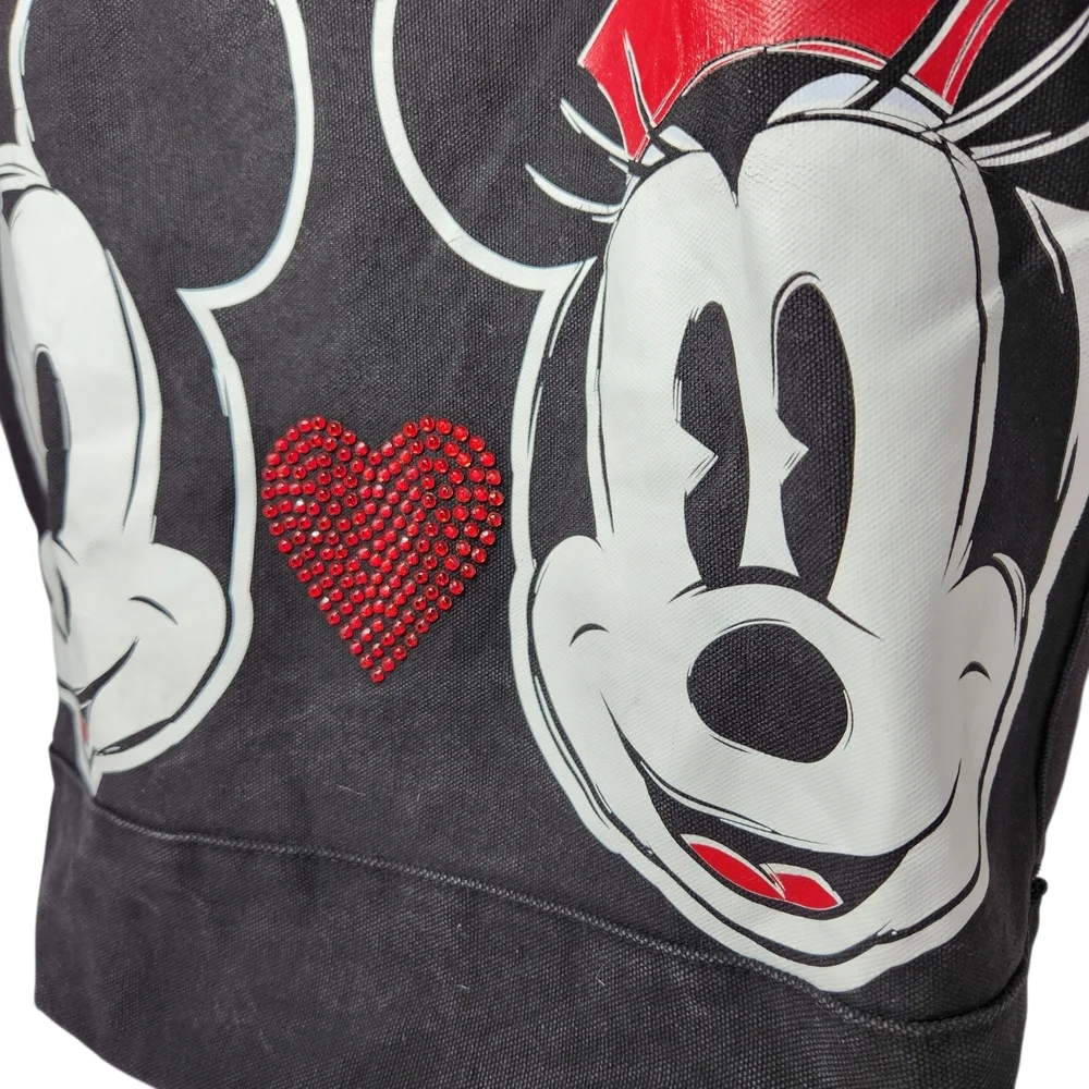 Disney Mickey & Minnie Mouse Tote Bag Black Denim Rhinestone Heart Shoulder Bag